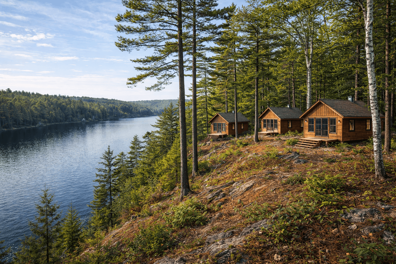 Three cabins at Ode'imini Resort, Northwoods Wisconsin